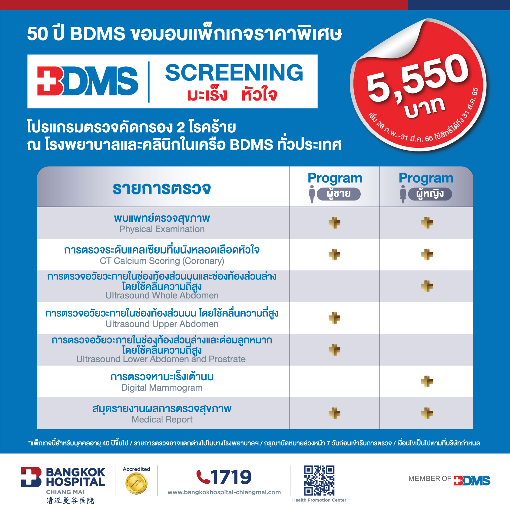 โปรแกรมตรวจคัดกรอง 2 โรคร้าย มะเร็งและหัวใจ - โรงพยาบาลกรุงเทพเชียงใหม่